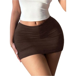 image:imageMakeMeChic Womens Plus Size Black Mini Skirts Summer Ruched High Waisted Sexy Bodycon Short SkirtsCoffee Brown