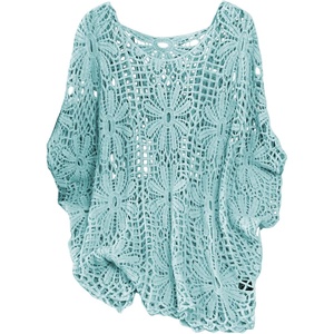 image:imageMakeMeChic Womens Plus Size Crochet Boho Tops Summer Vacation Beach Cover Ups SweaterBlue