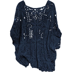 image:imageMakeMeChic Womens Plus Size Crochet Boho Tops Summer Vacation Beach Cover Ups SweaterDark Blue