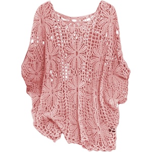 image:imageMakeMeChic Womens Plus Size Crochet Boho Tops Summer Vacation Beach Cover Ups SweaterPink