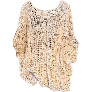 image:imageMakeMeChic Womens Plus Size Crochet Boho Tops Summer Vacation Beach Cover Ups SweaterPlus Beige