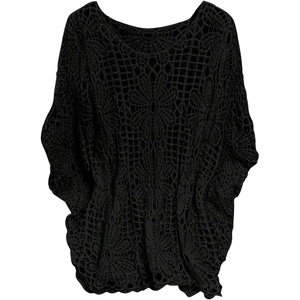 image:imageMakeMeChic Womens Plus Size Crochet Boho Tops Summer Vacation Beach Cover Ups SweaterPlus Black