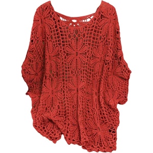 image:imageMakeMeChic Womens Plus Size Crochet Boho Tops Summer Vacation Beach Cover Ups SweaterRed