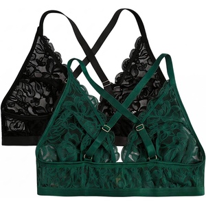 image:imageMakeMeChic Womens Plus Size Lace Bralette Front Closure Bras Wireless Deep V Triangle Sexy Lace BraBlackGreen