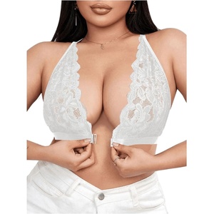 image:imageMakeMeChic Womens Plus Size Lace Bralette Front Closure Bras Wireless Deep V Triangle Sexy Lace BraWhite