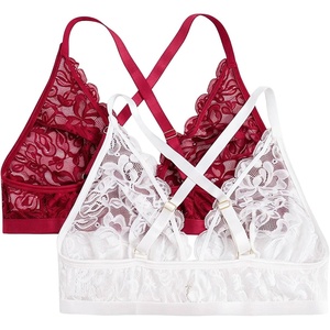 image:imageMakeMeChic Womens Plus Size Lace Bralette Front Closure Bras Wireless Deep V Triangle Sexy Lace BraWhiteRed