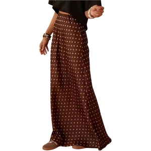 image:imageMakeMeChic Womens Polka Dots Maxi Skirt High Waisted A Line Flowy Long SkirtsBrown