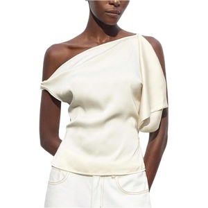 image:imageMakeMeChic Womens Satin Off The Shoulder Dressy Top Sleeveless Tie Back Elegant Tank TopsWhite