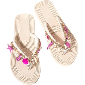 image:imageMakeMeChic Womens Seashell Starfish Summer Beach Shoes Open Toe Boho Flip Flops Flat SandalsBeige and Pink