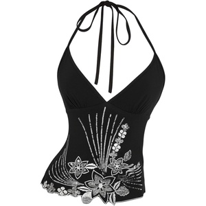 image:imageMakeMeChic Womens Sequin Halter Tops Y2K Going Out Floral Tank Tops Backless Sleeveless Crop TopsBlack and Silver