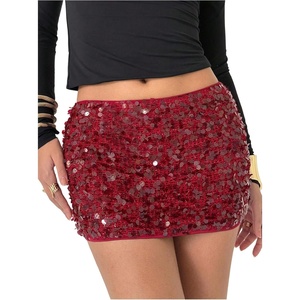 image:imageMakeMeChic Womens Sequin Sparkle Mini Skirt Glitter Low Waist Party Y2k Bodycon SkirtsBurgundy