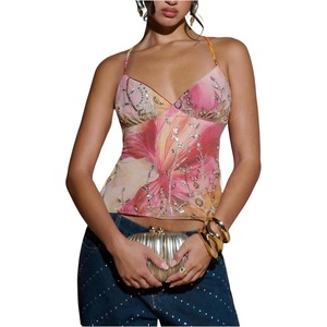 image:imageMakeMeChic Womens Sequin Sparkly Halter Crop Tops Floral Backless Summer Party Tank Y2KMulticolor