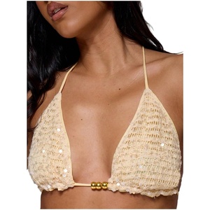 image:imageMakeMeChic Womens String Sequin Bikini Tops Sparkly Halter Sexy Triangle Summer Swim TopYellow