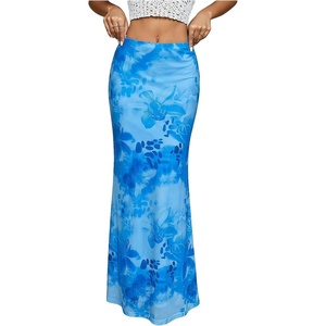 image:imageMakeMeChic Womens Summer Beach Maxi Skirt Y2k Floral Boho Flowy Long SkirtBlue