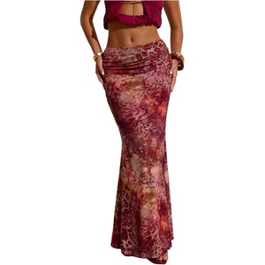 image:imageMakeMeChic Womens Summer Beach Maxi Skirt Y2k Floral Boho Flowy Long SkirtRed Animal Print