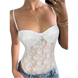 image:imageMakeMeChic Womens Summer Lace Tops Mesh Sheer Backless Bodysuit Going Out Y2K Leotards Tank TopsWhite