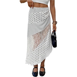 image:imageMakeMeChic Womens Summer Midi Skirts Boho Floral Lace Polka Dots Asymmetrical Ruffle SkirtMulticolor