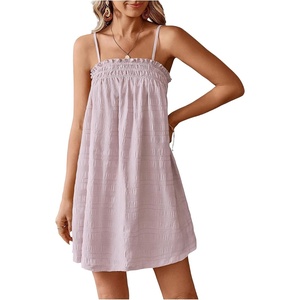 image:imageMakeMeChic Womens Sundress Beach Dress Sleeveless Ruffle Swing Shirred Casual Flowy Babydoll Summer Mini DressesLight Pink