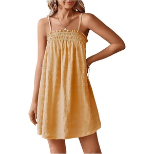 image:imageMakeMeChic Womens Sundress Beach Dress Sleeveless Ruffle Swing Shirred Casual Flowy Babydoll Summer Mini DressesYellow