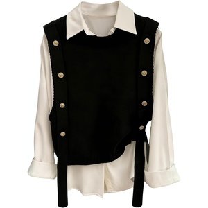 image:imageMakeMeChic Womens Sweater Vest Knit Sleeveless Metal Button Retro Vintage TopsBlack