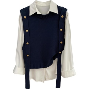 image:imageMakeMeChic Womens Sweater Vest Knit Sleeveless Metal Button Retro Vintage TopsBlue
