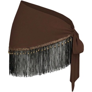 image:imageMakeMeChic Womens Wrap Fringe Skirt Beach Cover Up Low Waisted Tie Side Boho Swim SuitBrown B