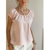 image:imageMAKEMECHIC Womens Cap Sleeve Tee Shirt Tie Back Crew Neck Ruffle Frill Trim Summer Cute TopsLight Pink