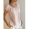 image:imageMAKEMECHIC Womens Cap Sleeve Tee Shirt Tie Back Crew Neck Ruffle Frill Trim Summer Cute TopsLight Pink