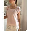 image:imageMAKEMECHIC Womens Cap Sleeve Tee Shirt Tie Back Crew Neck Ruffle Frill Trim Summer Cute TopsLight Pink