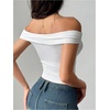 image:imageMAKEMECHIC Womens Off The Shoulder Crop Tops Y2k Ruched Short Sleeve Fitted T ShirtsWhite