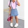 image:imageMakeMeChic Toddler Baby Girls 2 Piece Cute Outfits Cap Sleeve Collared Button Down Shirt and Denim Overall Skirt SetsBlue and Pink