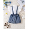 image:imageMakeMeChic Toddler Baby Girls 2 Piece Cute Outfits Cap Sleeve Collared Button Down Shirt and Denim Overall Skirt SetsDark Blue