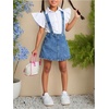 image:imageMakeMeChic Toddler Baby Girls 2 Piece Cute Outfits Cap Sleeve Collared Button Down Shirt and Denim Overall Skirt SetsDark Blue