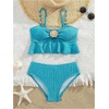 image:imageMakeMeChic Toddler Girls Two Piece Swimsuit Seashell Ruffle Textured Beach Bikini SetBright Blue
