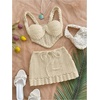 image:imageMakeMeChic Womens 2 Piece Sets Crochet Crop Tank Tops Mini Skirt Set Summer Beach Vacation OutiftsApricot