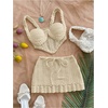 image:imageMakeMeChic Womens 2 Piece Sets Crochet Crop Tank Tops Mini Skirt Set Summer Beach Vacation OutiftsApricot