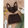 image:imageMakeMeChic Womens 2 Piece Sets Crochet Crop Tank Tops Mini Skirt Set Summer Beach Vacation OutiftsCoffee Brown