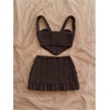 image:imageMakeMeChic Womens 2 Piece Sets Crochet Crop Tank Tops Mini Skirt Set Summer Beach Vacation OutiftsCoffee Brown