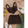 image:imageMakeMeChic Womens 2 Piece Sets Crochet Crop Tank Tops Mini Skirt Set Summer Beach Vacation OutiftsCoffee Brown