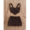 image:imageMakeMeChic Womens 2 Piece Sets Crochet Crop Tank Tops Mini Skirt Set Summer Beach Vacation OutiftsCoffee Brown