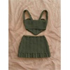 image:imageMakeMeChic Womens 2 Piece Sets Crochet Crop Tank Tops Mini Skirt Set Summer Beach Vacation OutiftsOlive Green