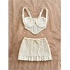 image:imageMakeMeChic Womens 2 Piece Sets Crochet Crop Tank Tops Mini Skirt Set Summer Beach Vacation OutiftsWhite