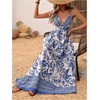 image:imageMakeMeChic Womens Boho Maxi Dress Summer Luau Outfits Beach Wedding Guest Backless Sundress Flowy Resort WearBlue and White