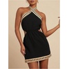 image:imageMakeMeChic Womens Boho Mini Dress Summer Beach Vacation Halter Dresses Floral SundressBlack