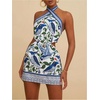 image:imageMakeMeChic Womens Boho Mini Dress Summer Beach Vacation Halter Dresses Floral SundressBlue and White