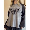 image:imageMakeMeChic Womens Butterfly Print T Shirt Color BlockCrew Neck Long Sleeve Y2k TopsGrey