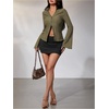 image:imageMakeMeChic Womens Button Down Bell Sleeve Tops Collared Blouse Office Work Shirts Business Casual OutfitsArmy Green