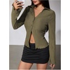 image:imageMakeMeChic Womens Button Down Bell Sleeve Tops Collared Blouse Office Work Shirts Business Casual OutfitsArmy Green