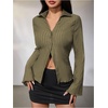 image:imageMakeMeChic Womens Button Down Bell Sleeve Tops Collared Blouse Office Work Shirts Business Casual OutfitsArmy Green
