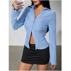 image:imageMakeMeChic Womens Button Down Bell Sleeve Tops Collared Blouse Office Work Shirts Business Casual OutfitsBlue